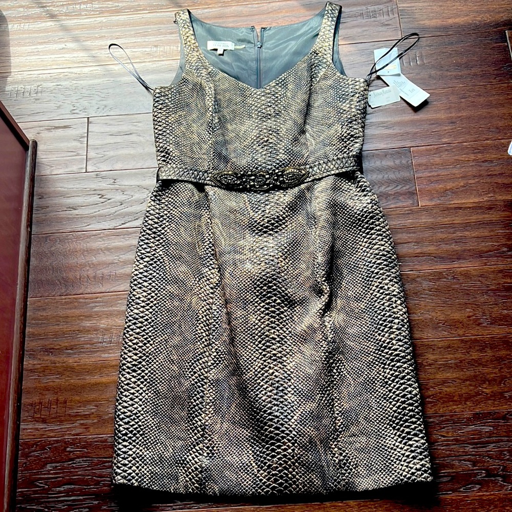 Teri Jon Sleeveless Textured Animal Print Cocktail Dress Copper Sz 10